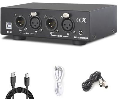 Jrifedptry 2 Canali 48V Phantom Alimentatore Universale Compatto Phantom Power Set per Microfono a Condensatore Apparecchiature di Registrazione Musicale