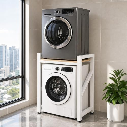 WUDLEP Washer Dryer Stand Stacking Kit,Adjustable Tumble Dryer Stand,White | 250kg Load Capacity with Adjustable Height for Space-Saving Washer and Tumble Dryer Stacking in Balconies and Laundry Rooms