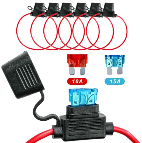 Selyse 6 Stück 16AWG Sicherungshalter für KFZ, LKW, Auto, Motorrad, wasserdicht mit Inline Flachsicherungen, Kupferkabel, Standard Sicherungen für Auto/Boot 3 * 10A 3 * 15A