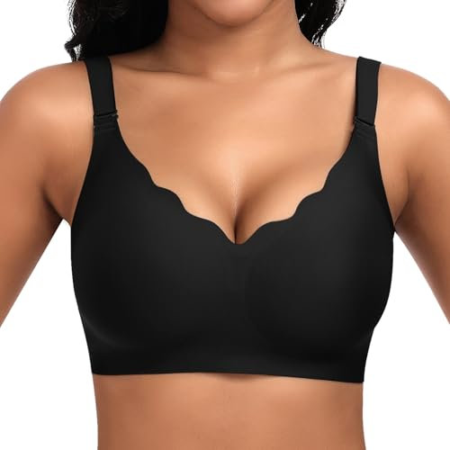 Jiuday BH Damen ohne Bügel Große Brüste Nahtloser Push Up BH Soft Bequemer Seamless Bra T Shirt Bügelloser Gepolstert Klassische Bralette (Schwarz,L)