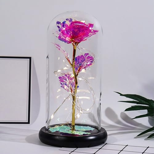Générique Roses Eternelle Lumineuse, Cadeau Femme, Saint Valentin Roses Eternelle sous Cloche, Dôme en Verre Roses éternelle avec lumière LED et Base, Cadeaux St Valentin, Fête des Mères