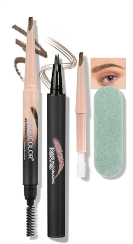 Anglicolor Augenbrauenstift Set Schnelle Augenbrauen In 3 Minuten,Augenbrauen Bürste Schnelle Füllung,Microblading Augenbrauenstift Ersatzkern Für,Kombiniert Für Besseres Ergebnis (02 Mocha Set)