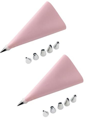 getuse Lot de 2 poches à pâtisserie réutilisables en silicone avec 12 douilles en acier inoxydable Rose
