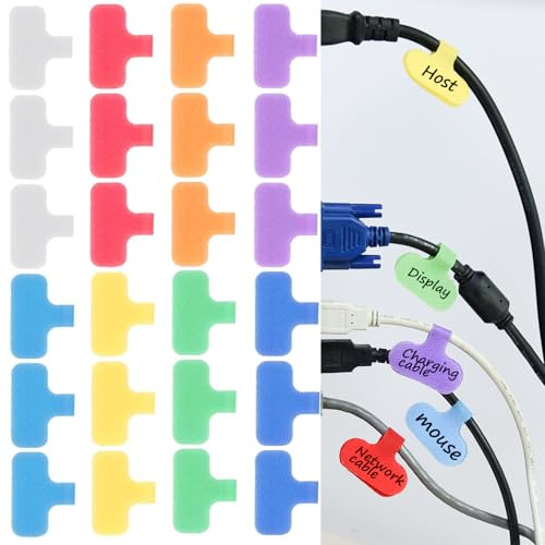 Multi-Colour Write On Cord Labels - 60 Pcs, Reusable Cable Tags for PC Computer Wire Cord Management and Identification