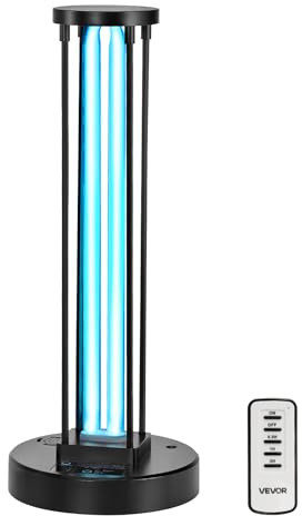 VEVOR 36 W Lámpara Ultravioleta Cilíndrica, Lámpara Ultravioleta con Purificador de Ozono, Temporizador de 3 Velocidades de 30/60/120 Minutos y Control Remoto para Habitaciones de Hasta 37 m²