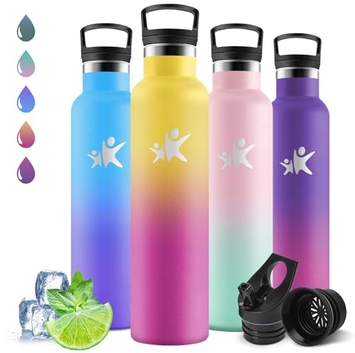 Motswedi Borraccia Termica 1 litro, a Prova di Perdite, Borraccia con Cannuccia, Acciaio Inox, Bottiglia Termica, senza BPA, Borraccia Palestra per Ciclismo, Campeggio, Trekking, Giallo & Rosso Rosa