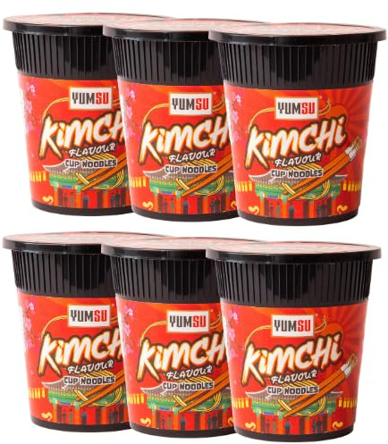 Instant Pot Noodles Halal Certified Vegetarian Egg Free 60g Assorted Packs & Flavours + FabFinds Mug (6, Kimchi)