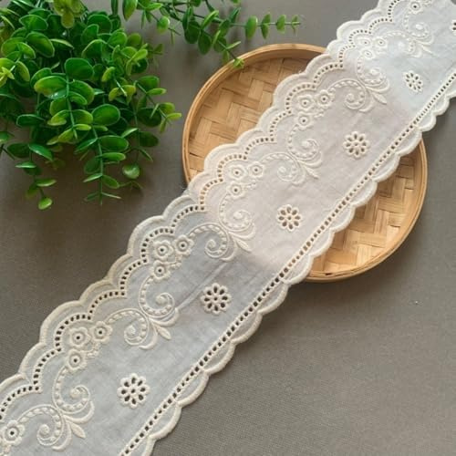 YIGOOWN Spitzenband Spitzenborte aus Baumwolle Borten und Bänder zum Nähen10.5CM Breit Stickerei Spitzenbordüre Dekoband Zierband Spitzen Borten für DIY Basteln Dessous (Beige, 2 Yards)