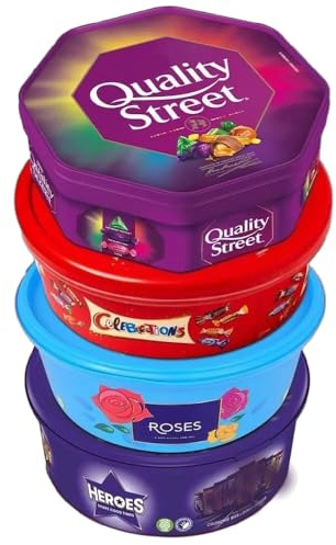 Oscanoltd 4 x Chocolate Tubs ASSORTED PACK 1 EACH Of Celebrations, Heroes, Roses, Quality Street Chocolate Sharing Tub Perfect For Any Occasion Ideal Gifts