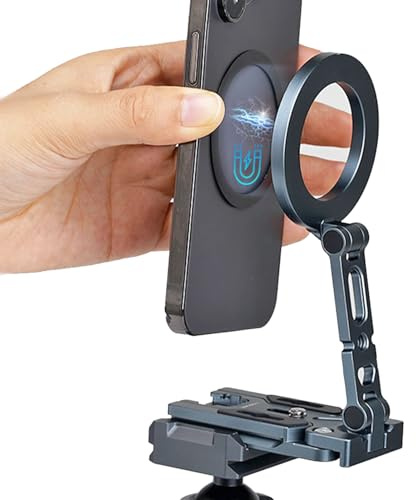 Ahuuen Soporte Magnético para Teléfono con Trípode - Soporte de Trípode Plegable para Móvil para Viaje - Brazo Ajustable para Cámara para Gimnasio Acampando Grabación Playa Exterior Vlogging