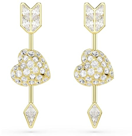 Swarovski Idyllia Drop-Ohrhänger, Verschiedene Schliffe, Herz mit Pfeil, Weiß, Goldlegierungsschicht