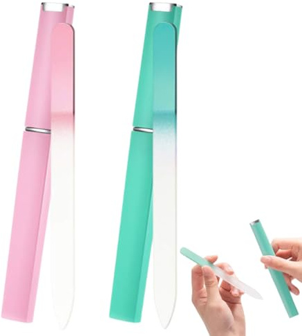 YAZWUR 2 Stück Profi Nagelfeile Glas-Nagelfeilen Fingernagelfeile mit Etui Doppelseitig Kristalloberfläche Professionelles Maniküre-Werkzeug für Frauen