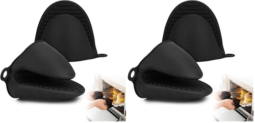 1 Paire Gant de Cuisine épais en Silicone,Gants de Four Résistant à la Chaleur, Gants de Cuisine Antidérapants, Gant Cuisine Anti Chaleur pour Cuisiner, Barbecue, Cuisson, Noir (Lot de 2)