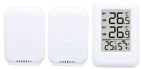 Termometro Wireless Interno Esterno Digitale, Display Temperatura e Umidità, Range - 9.9 a 60°C - Monitoraggio Tempo, Sveglia e Calendario per Casa Ufficio Fabbrica