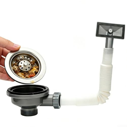 Filtre d'évier de cuisine 110 mm/114 mm, en acier inoxydable PVC avec filtre intégré, protection contre les débordements, installation rapide pour laver les légumes et la vaisselle (110 mm)