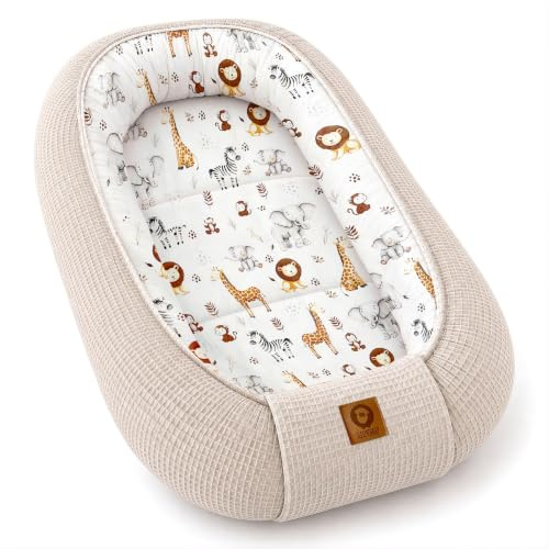Babynestchen Neugeborene – Nestchen Baby aus Waffel Baumwolle & Baumwollstoff – Babynest für Babybett & Kinderbett – Baby Kokon Tragbar – OEKO-TEX zertifiziert – Zubehör für Babybett - ZOO und Sand