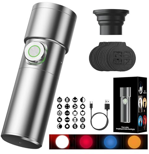 M10 Portable Imaging Projector Flashlight, RGB Photography Flashlight, 6600mAh Shadow Projection Lamp with 20 Pattern Filters, 4 Colors Adjustable Brightness CRI＞90, Patterned Ambient Light for Photo
