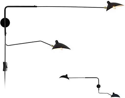 VOMI 2 Flammig Industrielle Vintage Wandleuchte mit Schalter Stecker Kabel Einstellbar Kopf Lang Arm Einstellbare Drehen Rustikale Metall Wandlampe Schlafzimmer Wand Beleuchtung wandstrahler E27