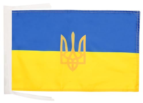 AZ FLAG - Flagge Ukraine Mit Waffen - 45x30 cm Mit Kordel - Ukrainische Fahne 30 x 45 cm - Flaggen | Für innen und außen Ukrainische dekorative Flagge doppelte Nähte und verstärkte Kanten mit Schnüre 100D Polyester