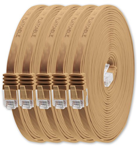 1aTTack.de 7m - Light Brown - 5 Pack - Cat.6 Ultra Flat Gigabit LAN (RJ45) Slim Micro Cat6 Patch Cable