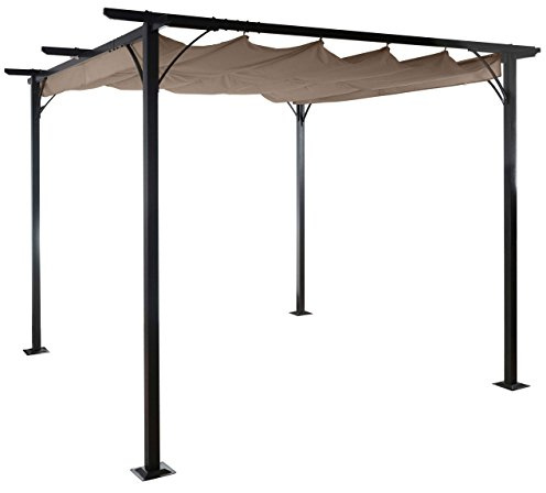 Mendler Pergola HWC-C42, 6cm-Gestell + Schiebedach - 3,5x3,5m Taupe-braun | Garten, Pavillon