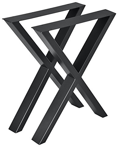 [en.casa] Tischgestell Greith 2er-Set X-Form Tischbeine Tischkufen aus pulverbeschichtetem Stahl für Esstisch, Schreibtisch Schwarz 59 x 72 cm