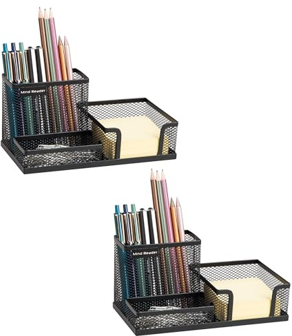 Mind Reader Organizer da scrivania, portapenne, cestino con clip, per ufficio, rete metallica, 20,5 cm di lunghezza x 10,5 cm di larghezza x 10 cm di altezza, nero