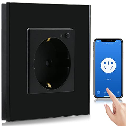 BSEED Enchufe Pared WiFi,Schuko Enchufe inteligente Compatible con Alexa y Google Home,Control de APP y Función de Temporizador,protección de contacto,16A Negro