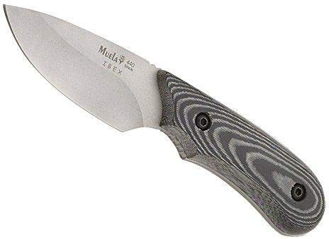 Muela Cuchillo de Caza IBEX-8M con hoja de acero ACX-380 de 7,5 cm y empuñadura de micarta negra de 9,5 cm para Caza, Pesca, Supervivencia y Bushcraft + Portabotellas de regalo