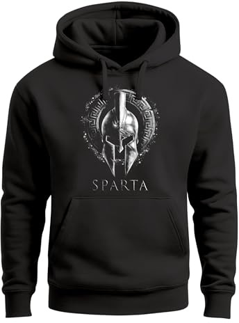 Neverless® Hoodie Herren Aufdruck Sparta Helm Krieger Warrior Printshirt T-Shirt Kapuzen-Pullover Männer Fashion Streetstyle