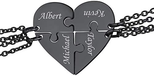 Suplight Freundschaftsketten personalisiert Namensketten 18k vergoldet/Edelstahl 2/3/4/5/6 teilige Herz Puzzle mit 46+5cm/1,5mm Rolokette Gravur für Damen Herren mit Geschenkbox