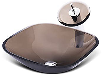 LWX Badezimmer Waschbecken-Waschbecken-Set, Transparentes Glaswaschbecken-Set, Badezimmer-Arbeitsplatte Waschraumschiffe Vanity Waschbecken,Brown d 5 pcs Set
