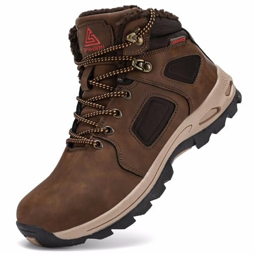 Stivali Invernali Uomo Caldo Scarpe da Neve Impermeabile Antiscivolo Sneakers da Trekking Marrone 42 EU