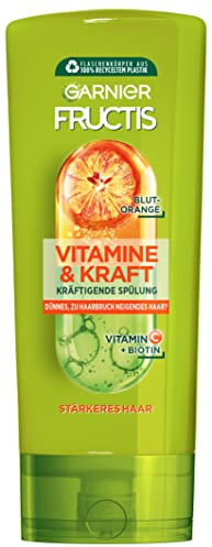 Garnier Après-shampoing fortifiant pour cheveux fins et cassants, efficace contre la perte de cheveux, avec vitamine C et orange sanguine, vitamines fructiques et force, 250 ml