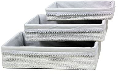 Weiße Papierstreifen, mit weißem Stoff, Set von 3. Papierablage für Badezimmer, Utensilien, Papierfach, Produktreihe (42 x 31 x 10/37 x 26 x 8/32 x 21 x 6)