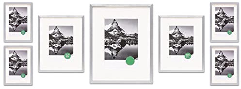 TheDisplayGuys – Moderner Aluminium-Bilderrahmen – gehärtetes Glas – 12,7 x 17,8 x 25,4 cm, 28,9 x 35,6 cm, Multi-Size-Set – Silber – 7 Stück