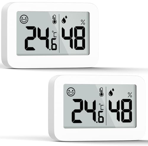 DOOMAY 2-Pack Mini Hygrometer Indoor Thermometer, Humidity Gauge with Celsius (℃), Humidity Meter Digital Temperature Monitor for Greenhouse Babyroom Cellar Reptile Incubator Closet
