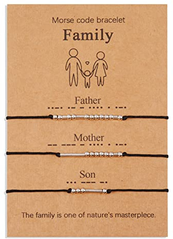 VU100 Satz von 2/3/4 Armbinde Morse code Vatertag Geschenk Schmuck | Geschenk Einstellbare Größe Vatertag Geschenk Einstellbare Größe handgefertigt für Familienmitglied