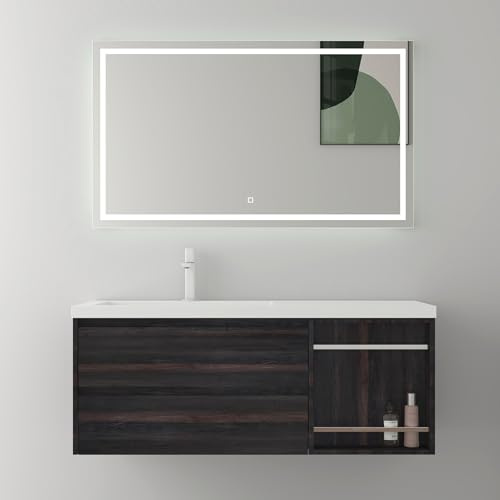 Mai & Mai Badmöbel-Set Waschtisch mit Unterschrank mineralguss Waschbecken-Unterschrank 120x46x49cm Dunkelbraun inkl. LED-Badspiegel Open