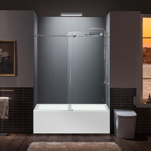 Woodbridge Frameless Bathtub Shower Doors 56-60 Width x 62 Height with 3/8(10mm) Clear Tempered Glass in Chorme Finish