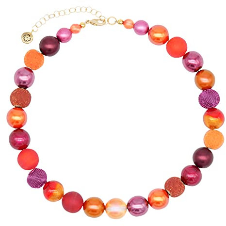 Feliss Handmade: Ketten aus Perlen, Halskette Damen. Statement Kette 45 cm lang. Choker Halsband, aesthetic Necklace Schmuck. Beads Perlenkette für Frauen in orange mit Glasperlen