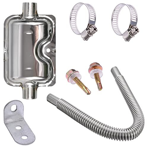 Silenciador de escape de 24 mm + manguera de escape de 120 cm para generadores de energía, tubo de escape de coche, sistema de calefacción de acero inoxidable