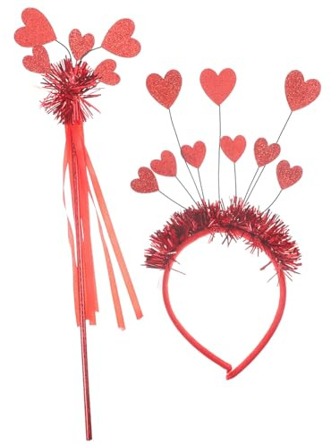 LALAFINA Valentinstag-Herz-Stirnband Pailletten-Amorkopf-Bopper Glitzer-Herz-Haarreifen Mit Feenstab (1 Set)