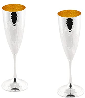 argentoè COPPIA BICCHIERI FLUTE AG.INTERNO DORATO,FINITURA MARTELLATA