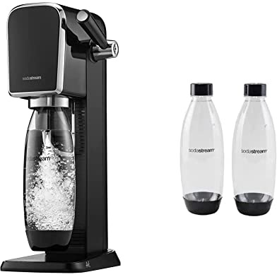 SodaStream Art Sparkling Water Maker Machine- Black + 2 Pack 1L BPA Free Water Bottle for Carbonated Drinks