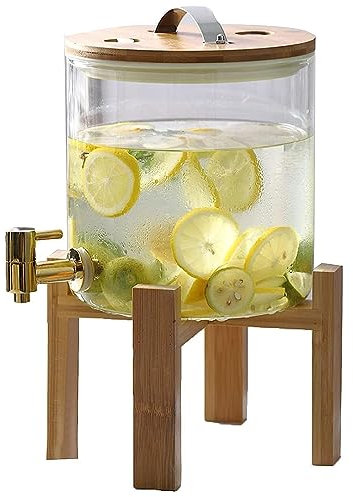 IINCOOY Glas-Getränkespender Mit Wasserhahn Getränkespender Auslaufsicherer Ständer Transparente Gläser Wasserspender Glasflaschen for Kühlschränke, Weinherstellung (Size : 10L)