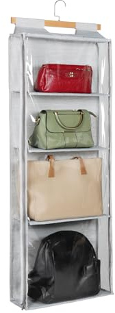 Syeeiex Hängend Handtaschen Aufbewahrung Organizer Mit zips, Faltbarer Tür Organizer für Handtaschen Mit 4 Fächer & 2 Haken Schrank Taschen Aufbewahrung Organizer für Schlafzimmer Wohnzimmer