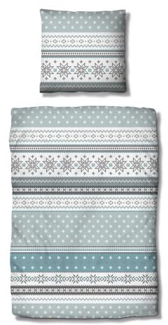 Traumschlaf Biber Bettwäsche Schneeflocken blau – kuschelig warme Winterbettwäsche aus 100% Baumwolle – flauschig, wärmend & atmungsaktiv – mit Reißverschluss – 140x200 cm + 70x90 cm