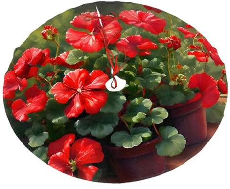 Rote Geranien Weihnachtsdekoration, Plüsch-Baumrock, gedrucktes Design, langlebig und lichtecht, bringt Farbe in Ihren Urlaub, 91,4 cm, dekorieren Sie das Leben