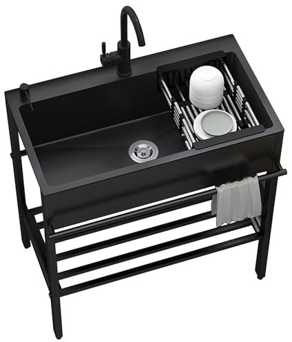 Spültisch Spülbecken Edelstahl Waschbecken Küchenspüle Waschtisch mit Armatur,Überlauf,Freistehendes Ausgussbecken für Wäsche Hinterhof Garage Camping Badezimmern Toilettenmöbeln (Size : 75x45x74cm/2